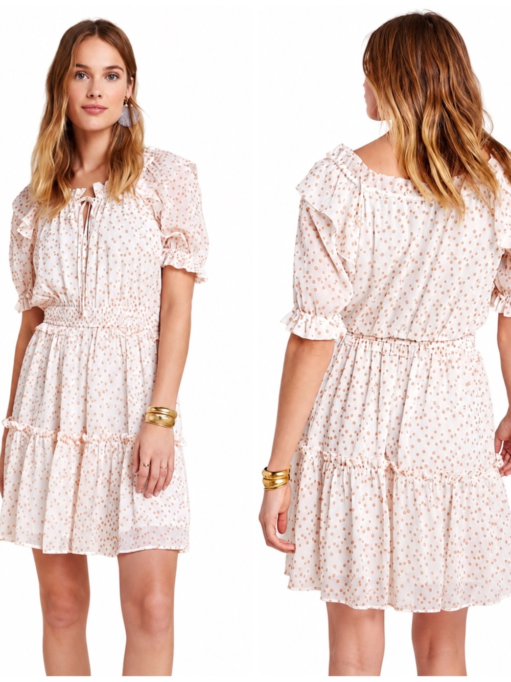 Current Air Brown Spotted Dawna Tiered Mini Dress Medium
